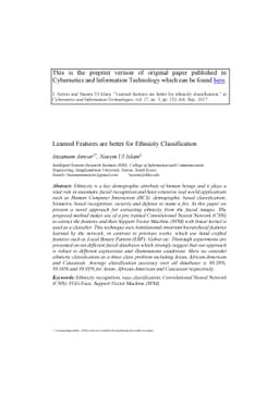 Learned Features are better for Ethnicity Classification
