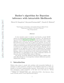 Barker's algorithm for Bayesian inference with intractable likelihoods
