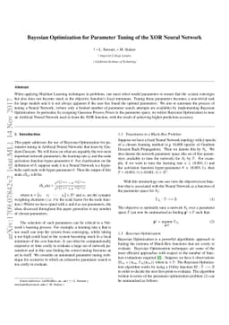 Bayesian Optimization for Parameter Tuning of the XOR Neural Network