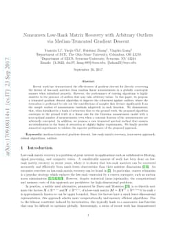 Nonconvex Low-Rank Matrix Recovery with Arbitrary Outliers via
  Median-Truncated Gradient Descent