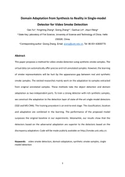 Domain Adaptation from Synthesis to Reality in Single-model Detector for
  Video Smoke Detection