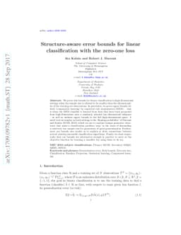 Structure-aware error bounds for linear classification with the zero-one
  loss