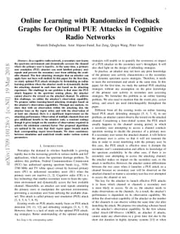 Online Learning with Randomized Feedback Graphs for Optimal PUE Attacks
  in Cognitive Radio Networks
