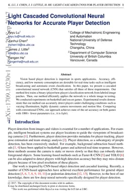 Light Cascaded Convolutional Neural Networks for Accurate Player
  Detection