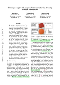 Training an adaptive dialogue policy for interactive learning of
  visually grounded word meanings