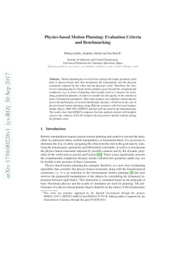 Physics-based Motion Planning: Evaluation Criteria and Benchmarking