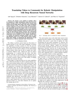 Translating Videos to Commands for Robotic Manipulation with Deep
  Recurrent Neural Networks