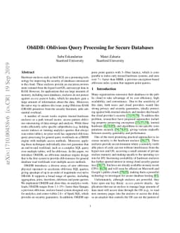 ObliDB: Oblivious Query Processing for Secure Databases