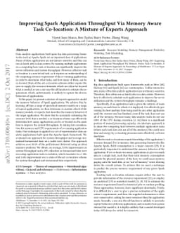 Improving Spark Application Throughput Via Memory Aware Task
  Co-location: A Mixture of Experts Approach