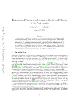 Restoration of Pansharpened Images by Conditional Filtering in the PCA
  Domain