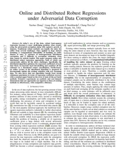Online and Distributed Robust Regressions under Adversarial Data
  Corruption