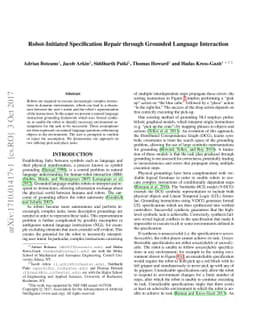 Robot-Initiated Specification Repair through Grounded Language
  Interaction