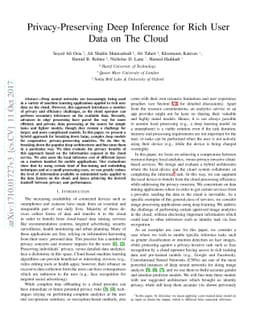Privacy-Preserving Deep Inference for Rich User Data on The Cloud