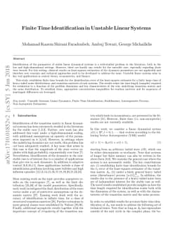 Finite Time Identification in Unstable Linear Systems
