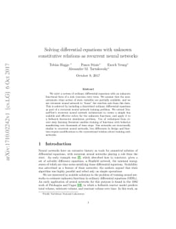 Solving differential equations with unknown constitutive relations as
  recurrent neural networks
