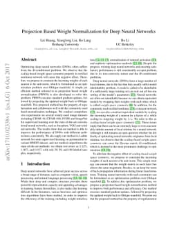 Projection Based Weight Normalization for Deep Neural Networks