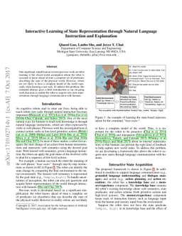 Interactive Learning of State Representation through Natural Language
  Instruction and Explanation
