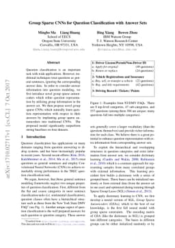 Group Sparse CNNs for Question Classification with Answer Sets