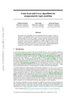 Conic Scan-and-Cover algorithms for nonparametric topic modeling