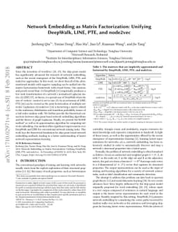 Network Embedding as Matrix Factorization: Unifying DeepWalk, LINE, PTE,
  and node2vec