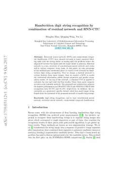 Handwritten digit string recognition by combination of residual network
  and RNN-CTC