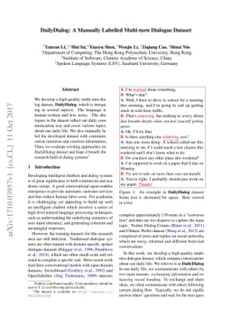 DailyDialog: A Manually Labelled Multi-turn Dialogue Dataset