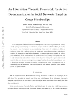 An Information Theoretic Framework for Active De-anonymization in Social
  Networks Based on Group Memberships