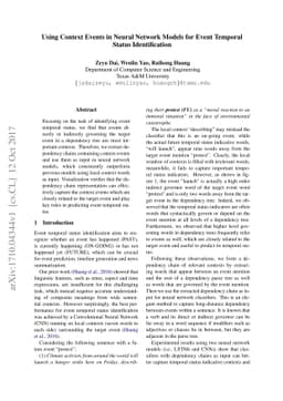 Using Context Events in Neural Network Models for Event Temporal Status
  Identification