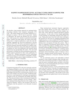 RADNET: Radiologist Level Accuracy using Deep Learning for HEMORRHAGE
  detection in CT Scans