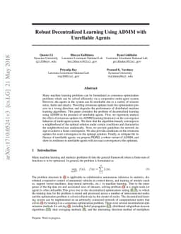 Robust Decentralized Learning Using ADMM with Unreliable Agents