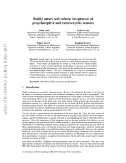 Bodily aware soft robots: integration of proprioceptive and
  exteroceptive sensors