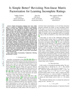 Is Simple Better? Revisiting Non-linear Matrix Factorization for
  Learning Incomplete Ratings