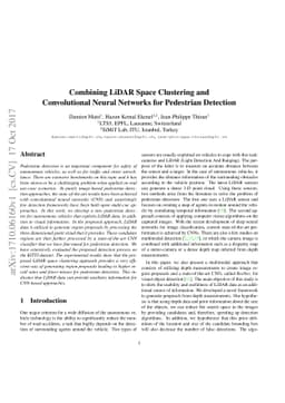 Combining LiDAR Space Clustering and Convolutional Neural Networks for
  Pedestrian Detection