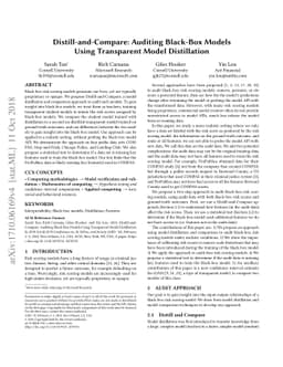 Distill-and-Compare: Auditing Black-Box Models Using Transparent Model
  Distillation