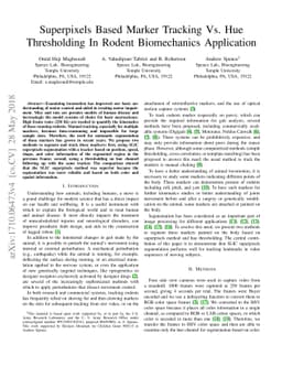 Superpixels Based Marker Tracking Vs. Hue Thresholding In Rodent
  Biomechanics Application