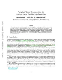 Weighted Tensor Decomposition for Learning Latent Variables with Partial
  Data