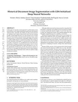 Historical Document Image Segmentation with LDA-Initialized Deep Neural
  Networks