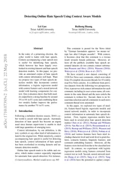 Detecting Online Hate Speech Using Context Aware Models