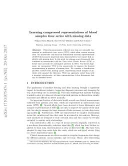 Learning compressed representations of blood samples time series with
  missing data