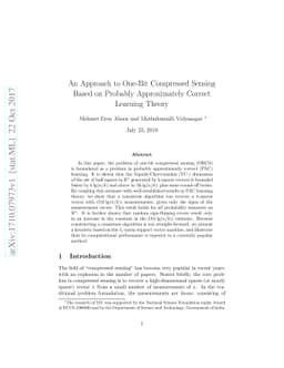 An Approach to One-Bit Compressed Sensing Based on Probably
  Approximately Correct Learning Theory