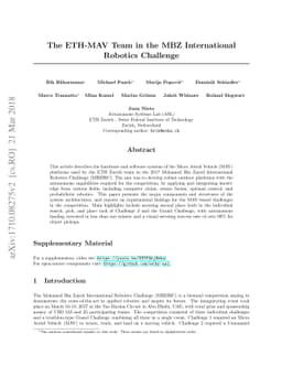The ETH-MAV Team in the MBZ International Robotics Challenge