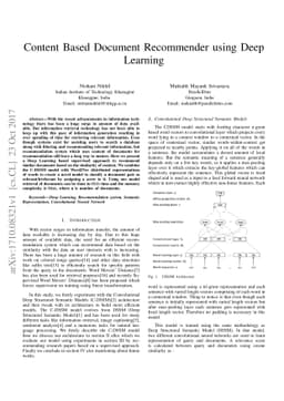Content Based Document Recommender using Deep Learning