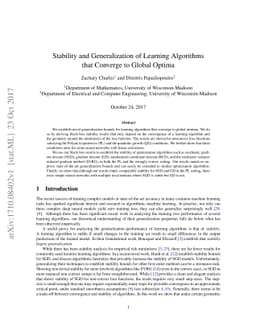 Stability and Generalization of Learning Algorithms that Converge to
  Global Optima