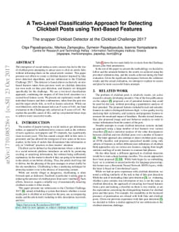 A Two-Level Classification Approach for Detecting Clickbait Posts using
  Text-Based Features