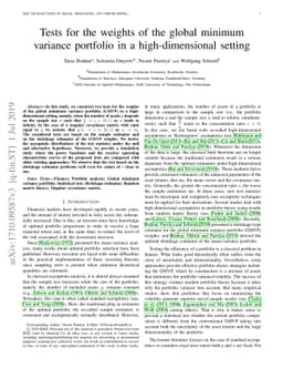 Tests for the weights of the global minimum variance portfolio in a
  high-dimensional setting