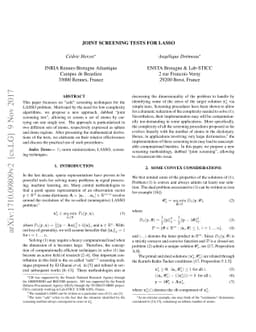 Joint Screening Tests for LASSO