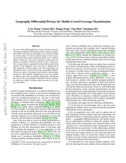 Geographic Differential Privacy for Mobile Crowd Coverage Maximization