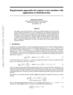 Regularization approaches for support vector machines with applications
  to biomedical data