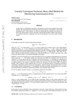 Linearly convergent stochastic heavy ball method for minimizing
  generalization error