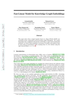 Fast Linear Model for Knowledge Graph Embeddings